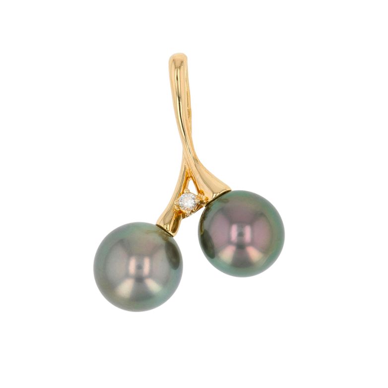 Pendentif diamant 0.04 carat et perles de Tahiti or jaune 5.14g Comme neuf -  reconditionné disponible sur Gemme Les Bijoux